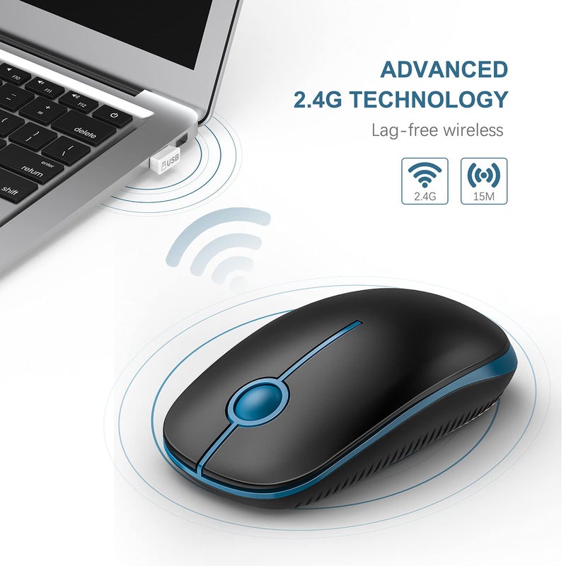 Vssoplor Wireless Mouse, 2.4G Slim Portable Computer Laptop Mouse with Nano Receiver Quiet Silent Optical Mice for Notebook, PC, Laptop, Computer-Black and Sapphire Blue - Image 4